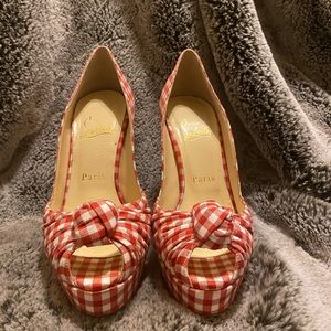 Authentic Christian Louboutin Red White Gingham 36.5